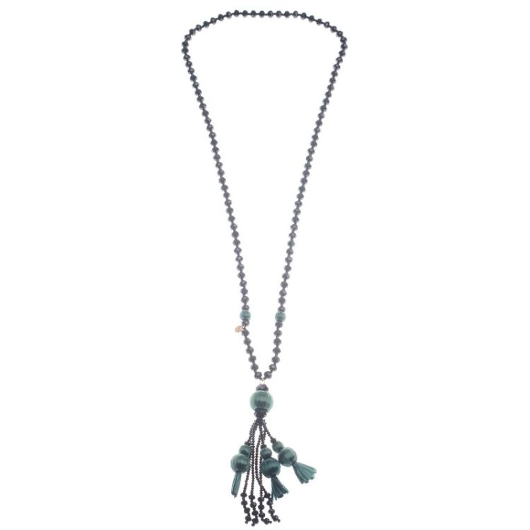 COLLAR LARGO COLGANTE CUENTAS RAFIA