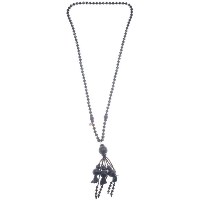 LONG PENDANT NECKLACE WITH RAFFIA BEADS