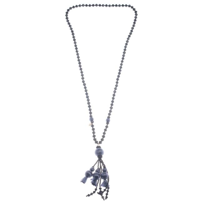 COLLAR LARGO COLGANTE CUENTAS RAFIA