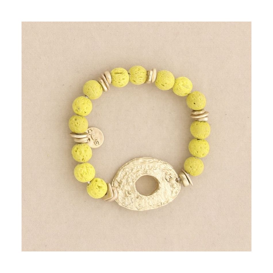 METAL DONUT LAVA BEADS ELASTIC BRACELET