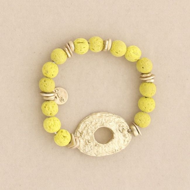 METAL DONUT LAVA BEADS ELASTIC BRACELET