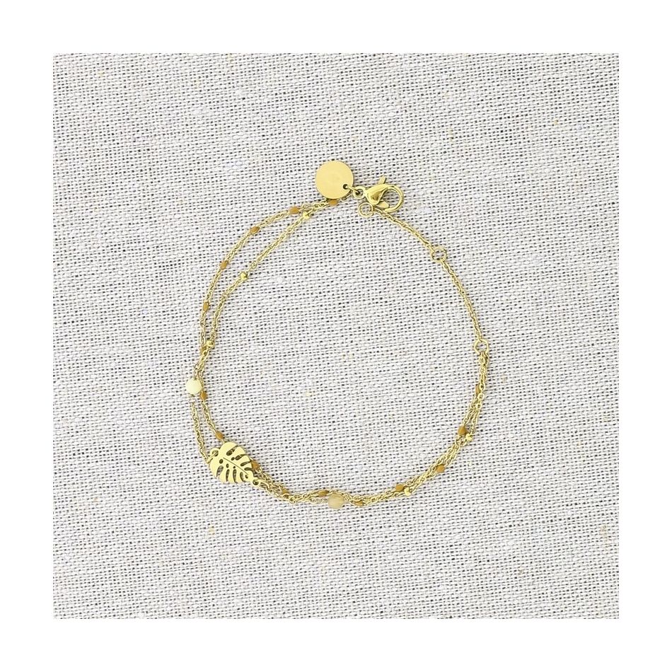CHEESE PLANT DOUBLE LEAF STEEL BRACELET