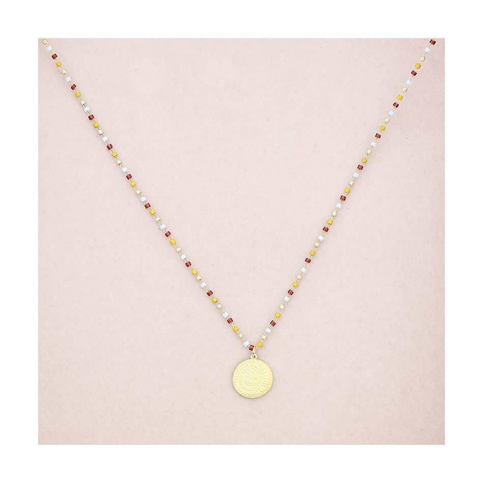 STEEL SHORT NECKLACE WITH COIN PENDANT BEADS