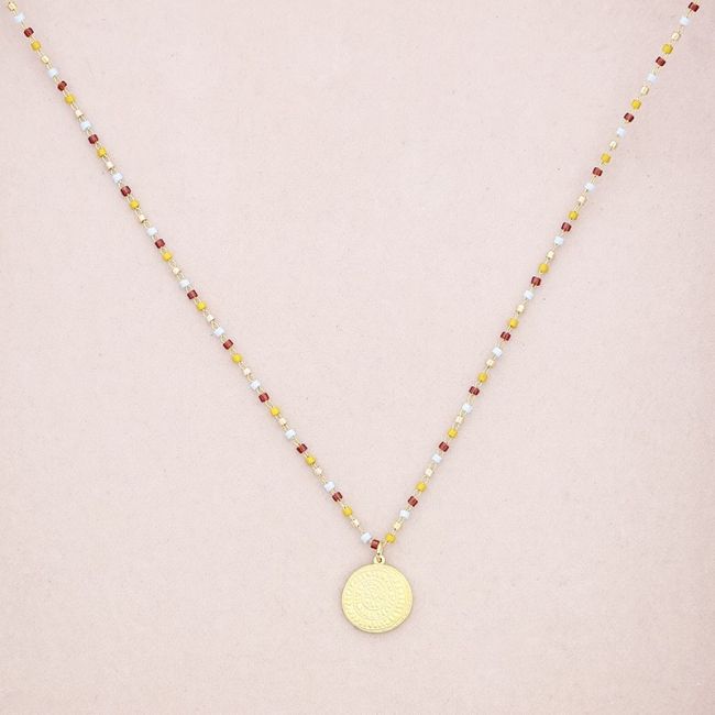 STEEL SHORT NECKLACE WITH COIN PENDANT BEADS