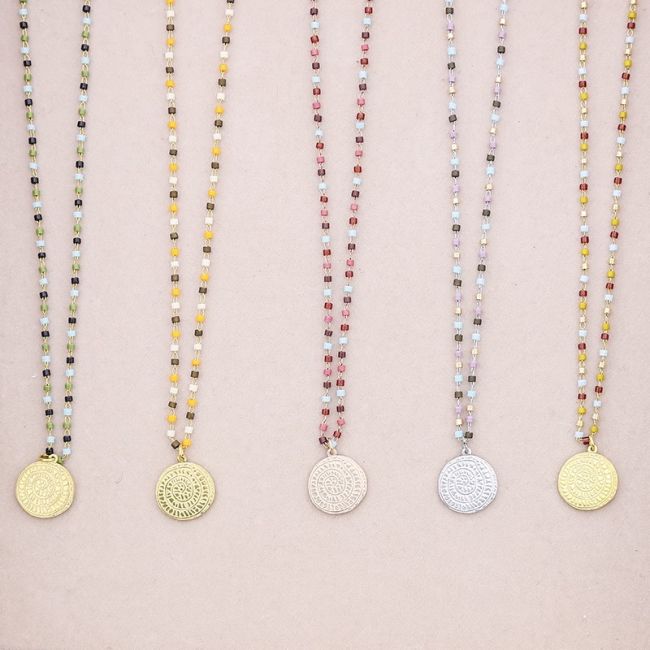 STEEL SHORT NECKLACE WITH COIN PENDANT BEADS