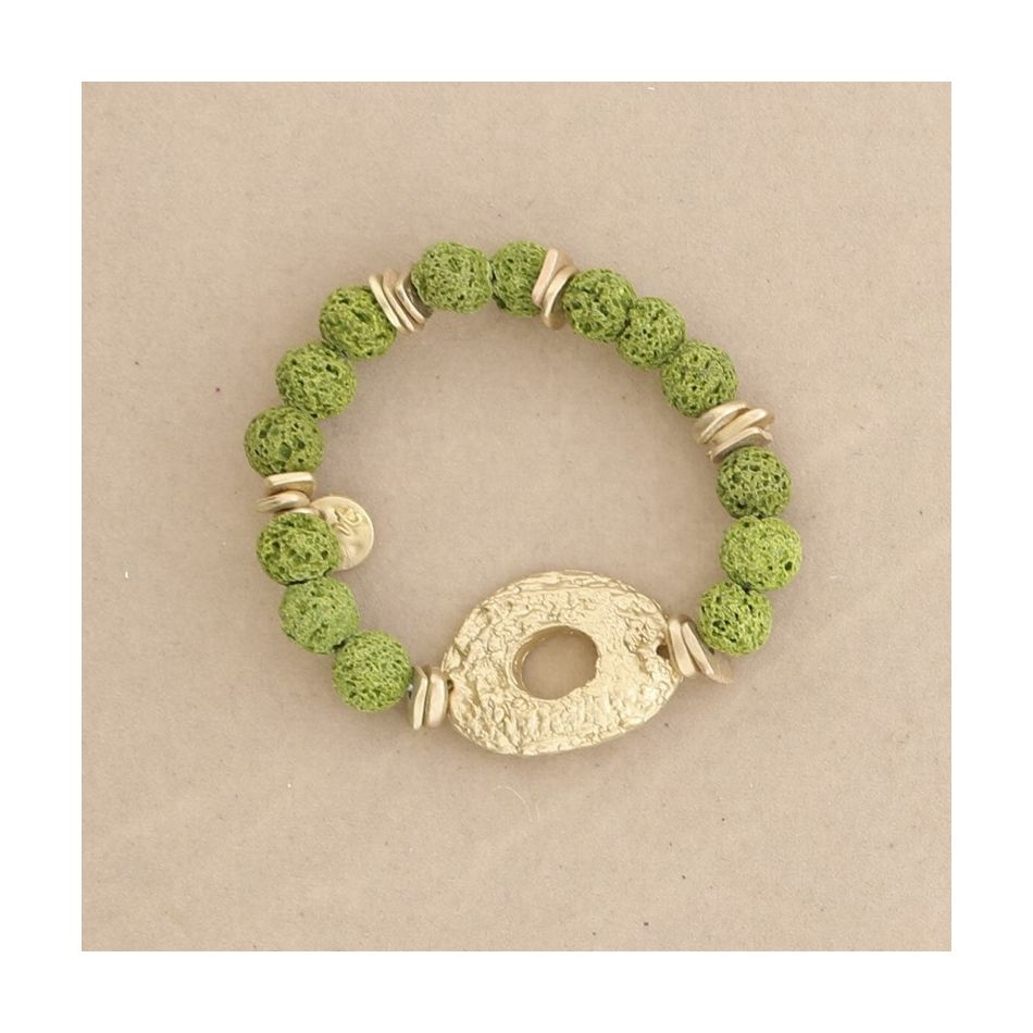 METAL DONUT LAVA BEADS ELASTIC BRACELET