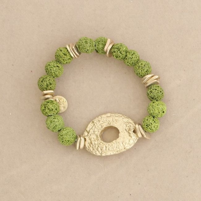 METAL DONUT LAVA BEADS ELASTIC BRACELET