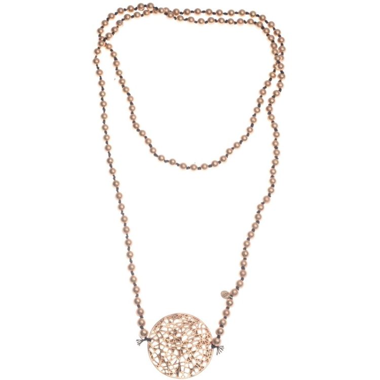 LONG NECKLACE WITH BALLS AND METAL MEDAL 2