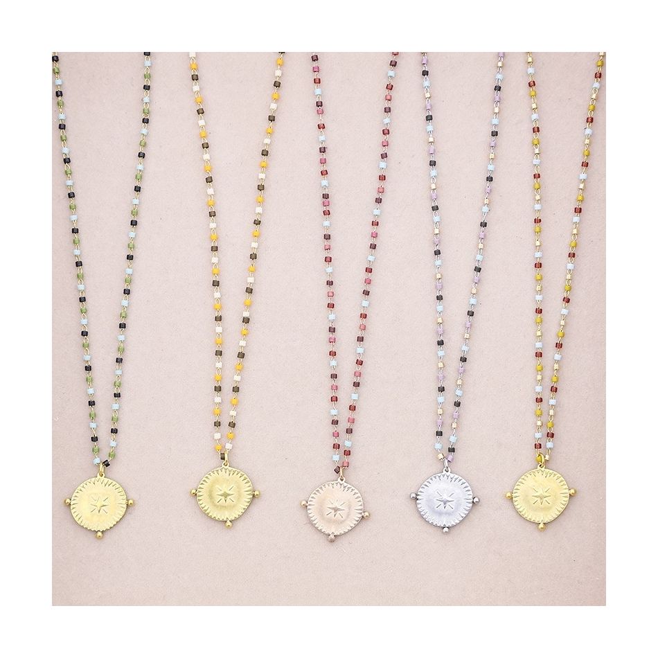 STEEL SHORT NECKLACE WITH COIN PENDANT BEADS