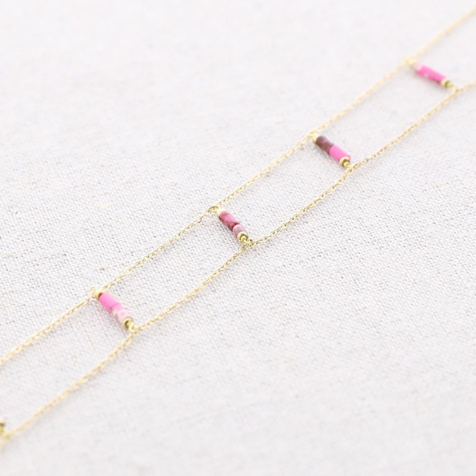 DOUBLE STONE STEEL SHORT NECKLACE