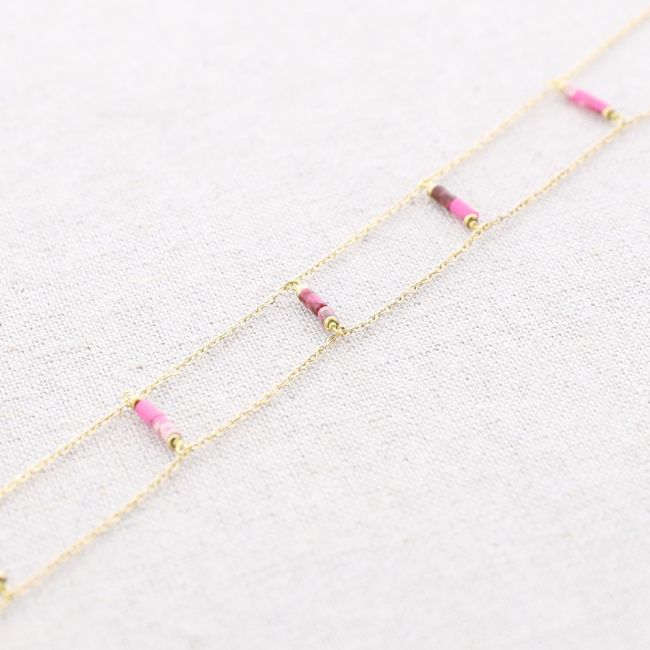 DOUBLE STONE STEEL SHORT NECKLACE