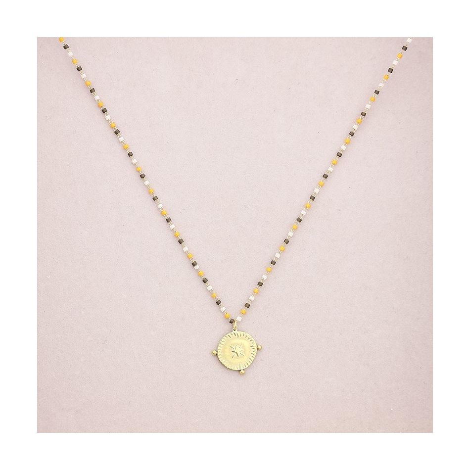 STEEL SHORT NECKLACE WITH COIN PENDANT BEADS