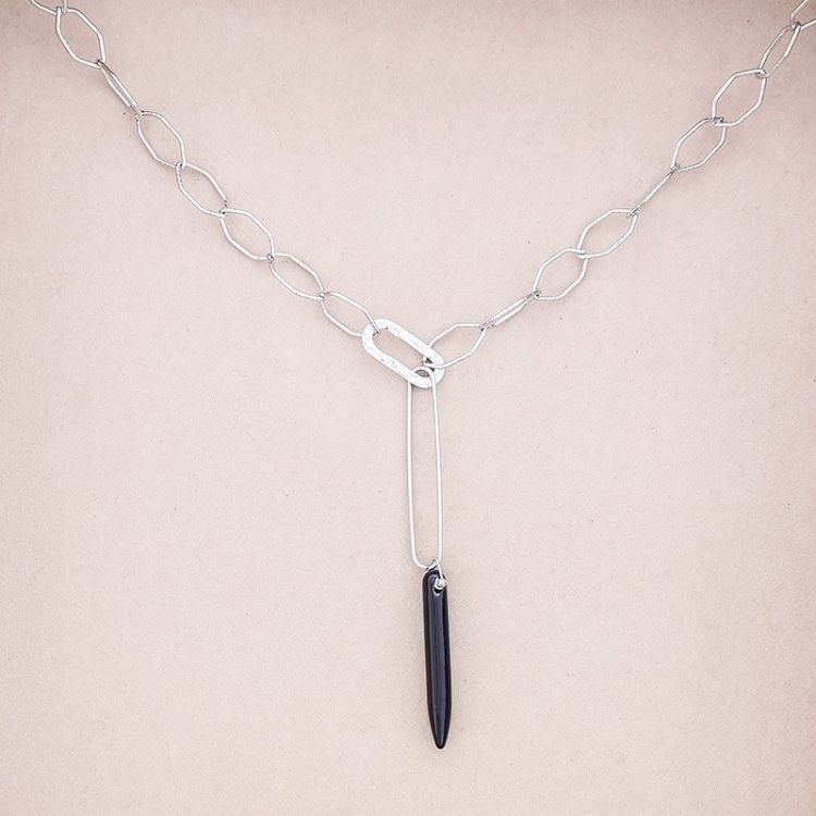 STEEL LINK NECKLACE STONE PENDANT 2