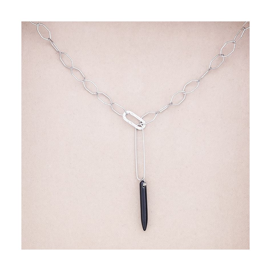 COLLAR ACERO ESLABONES COLGANTE PIEDRA