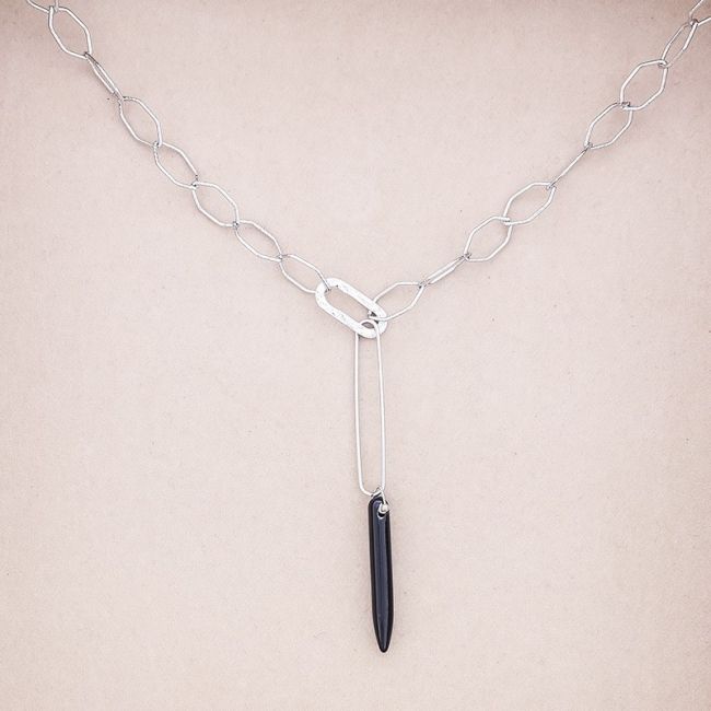 STEEL LINK NECKLACE STONE PENDANT