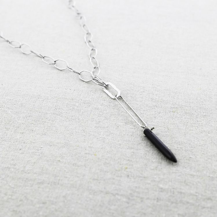 STEEL LINK NECKLACE STONE PENDANT