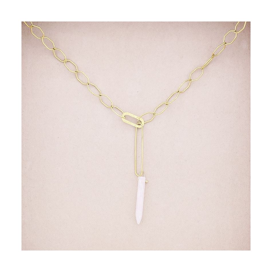 STEEL LINK NECKLACE STONE PENDANT