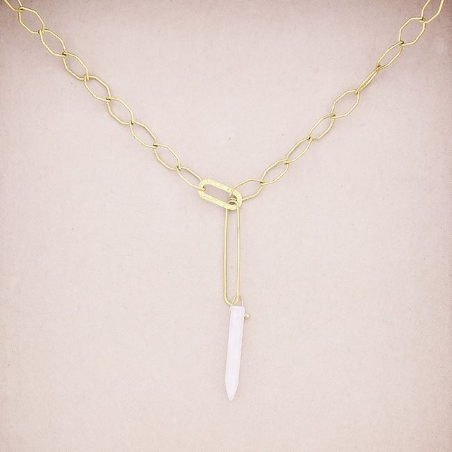 STEEL LINK NECKLACE STONE PENDANT