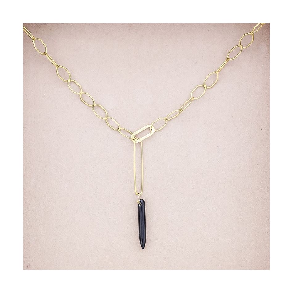 COLLAR ACERO ESLABONES COLGANTE PIEDRA