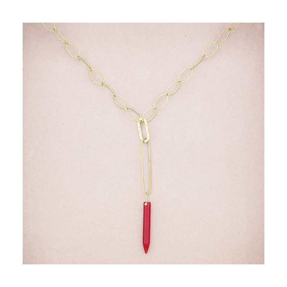 STEEL LINK NECKLACE STONE PENDANT