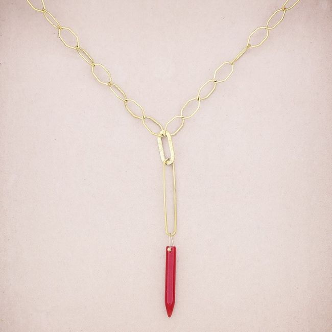 COLLAR ACERO ESLABONES COLGANTE PIEDRA