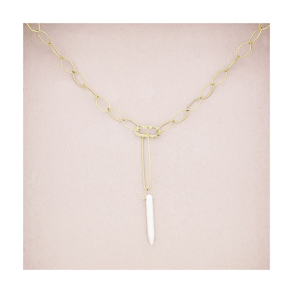 COLLAR ACERO ESLABONES COLGANTE PIEDRA