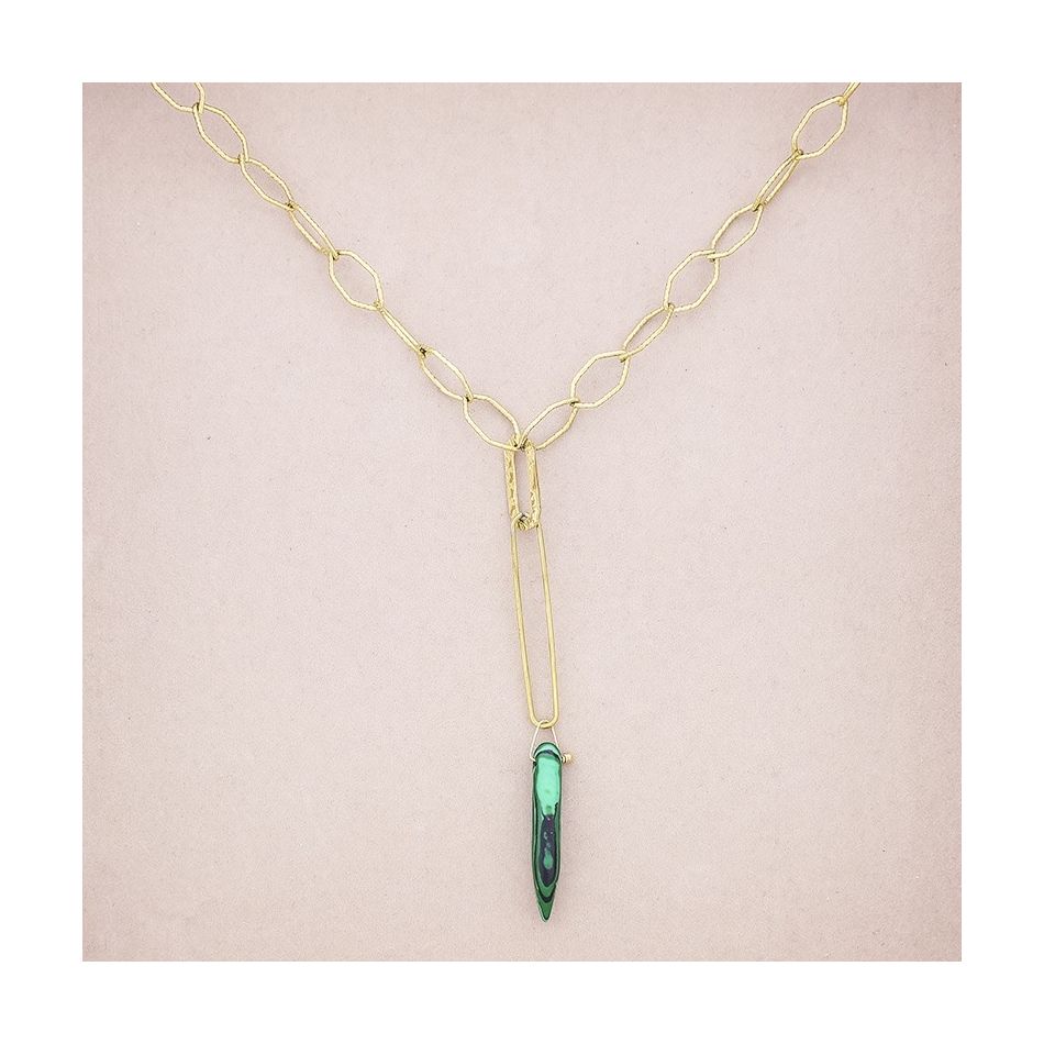 STEEL LINK NECKLACE STONE PENDANT