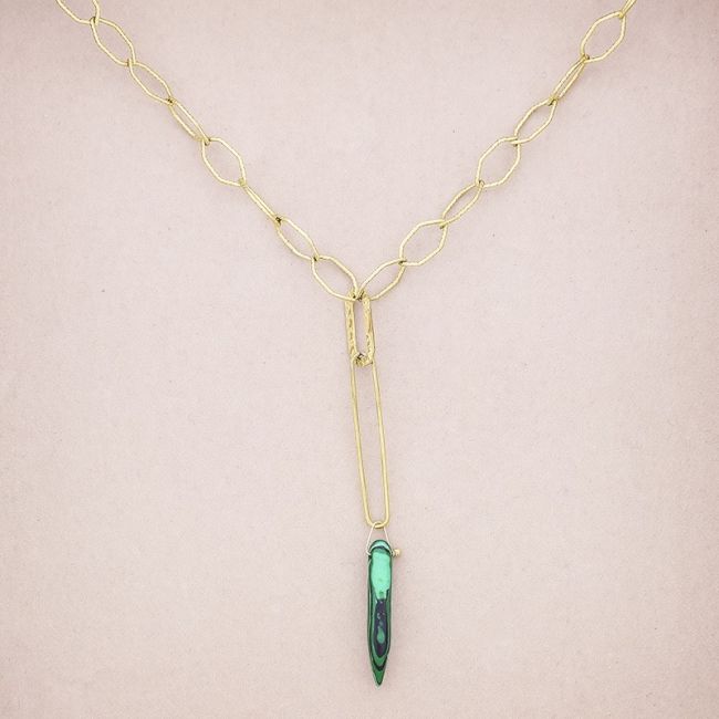 STEEL LINK NECKLACE STONE PENDANT