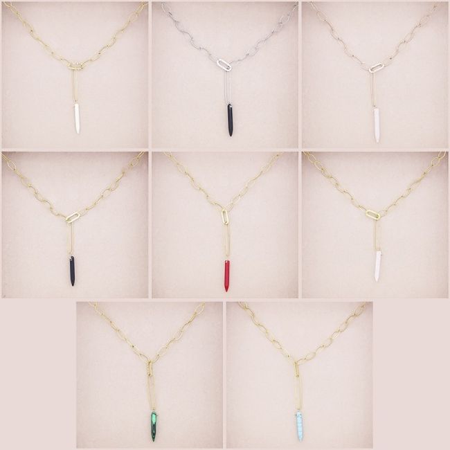 COLLAR ACERO ESLABONES COLGANTE PIEDRA