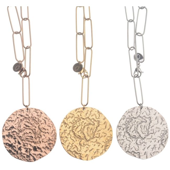 STEEL MEDAL PENDANT NECKLACE
