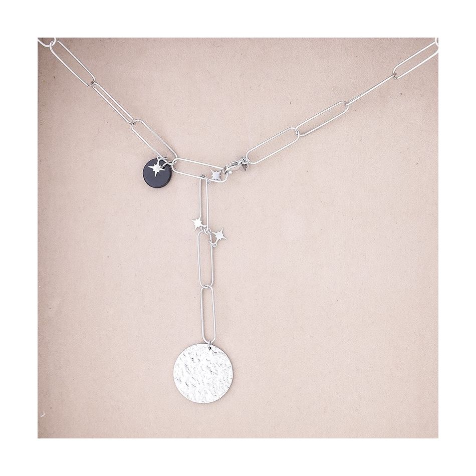 STEEL NECKLACE WITH COIN PENDANT