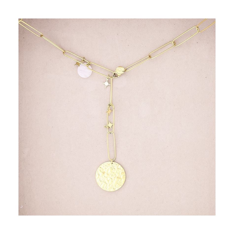 STEEL NECKLACE WITH COIN PENDANT