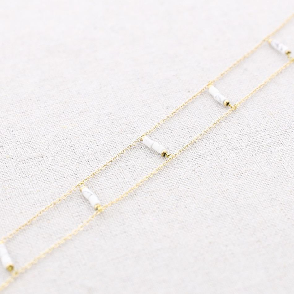 DOUBLE STONE STEEL SHORT NECKLACE