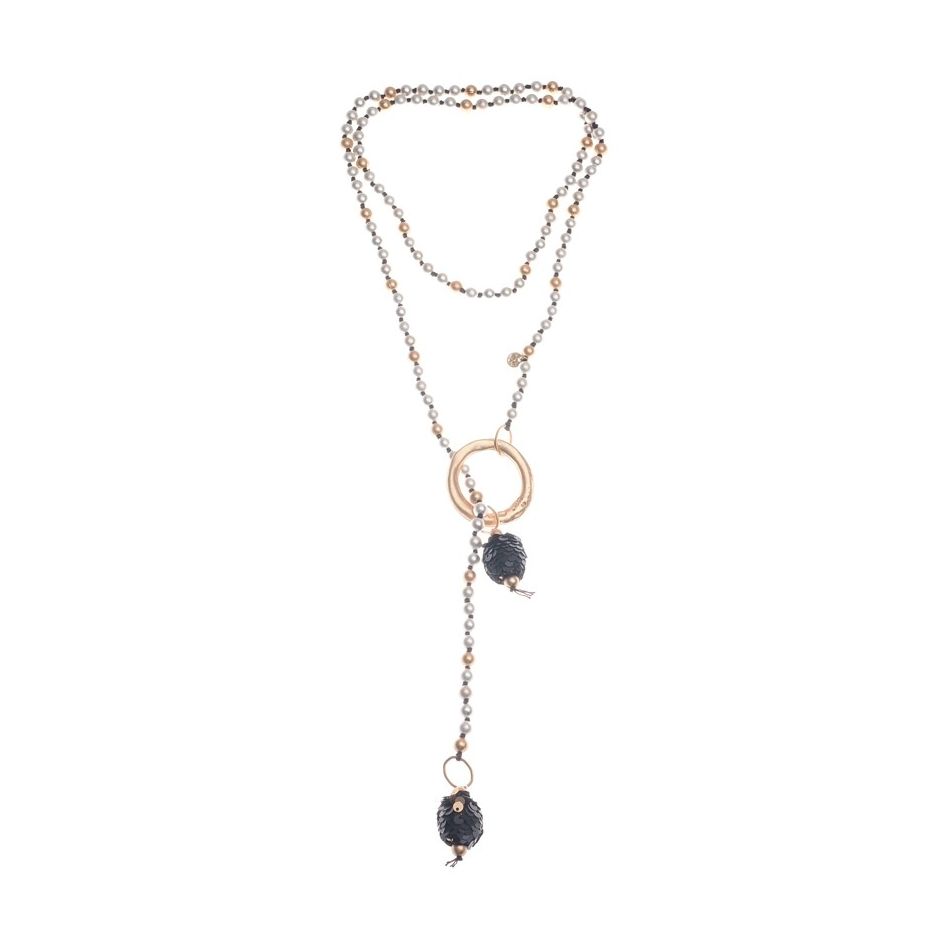 COLLAR LARGO DOBLE COLGANTE BOLAS LENTEJUELAS