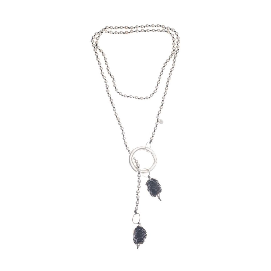 COLLAR LARGO DOBLE COLGANTE BOLAS LENTEJUELAS