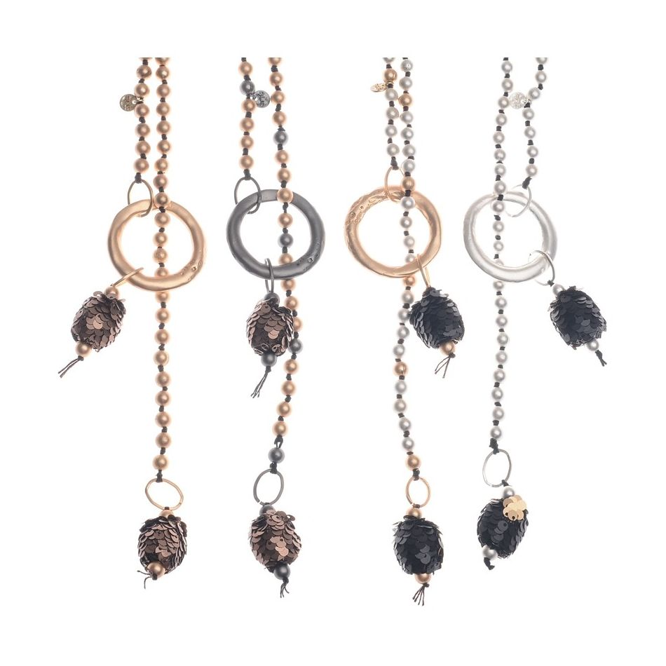 COLLAR LARGO DOBLE COLGANTE BOLAS LENTEJUELAS