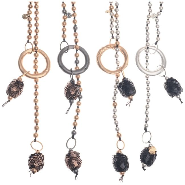 LONG DOUBLE PENDANT NECKLACE WITH SEQUIN BALLS