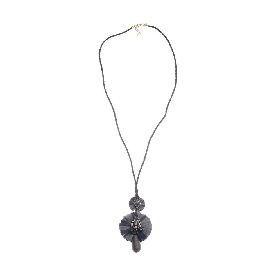 LONG NECKLACE WITH DOUBLE ROSETTE PENDANT WITH DROP PENDANT