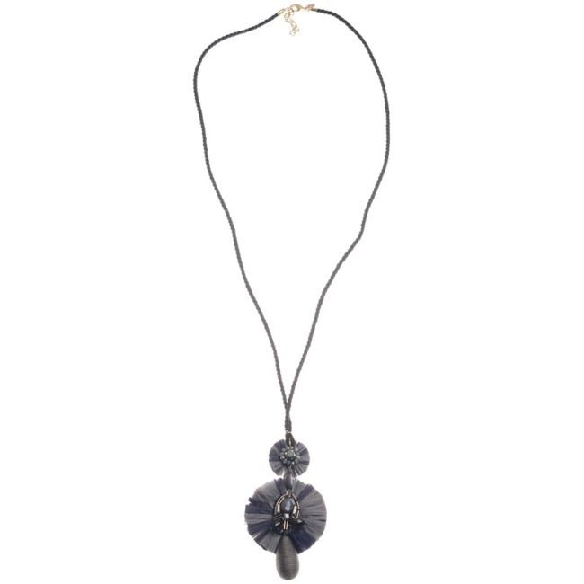 LONG NECKLACE WITH DOUBLE ROSETTE PENDANT WITH DROP PENDANT