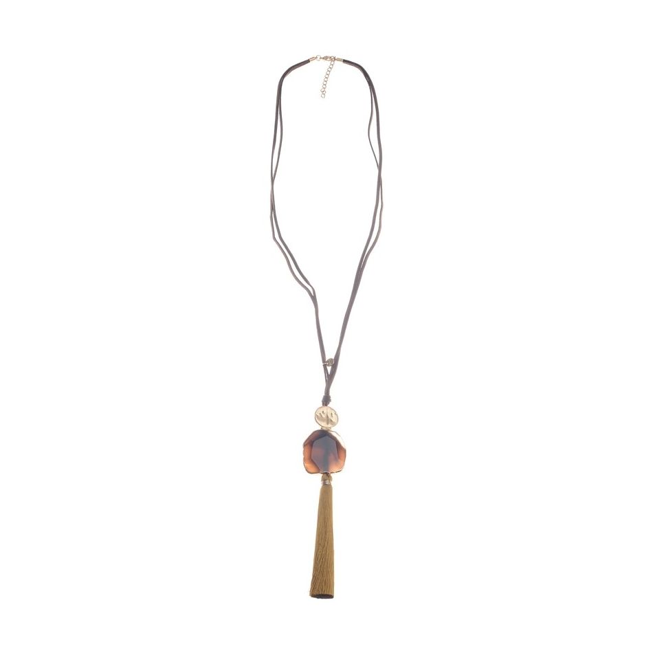 FRINGE STONE PENDANT LONG NECKLACE