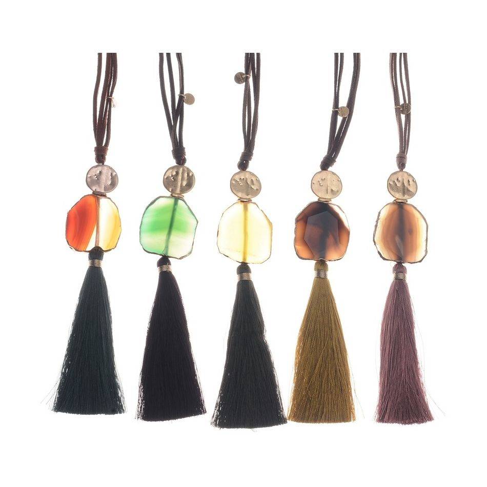 FRINGE STONE PENDANT LONG NECKLACE