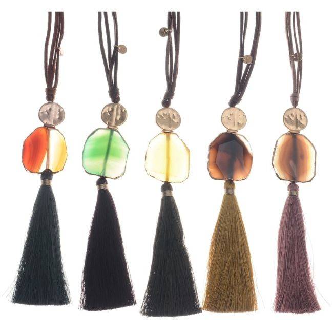 FRINGE STONE PENDANT LONG NECKLACE