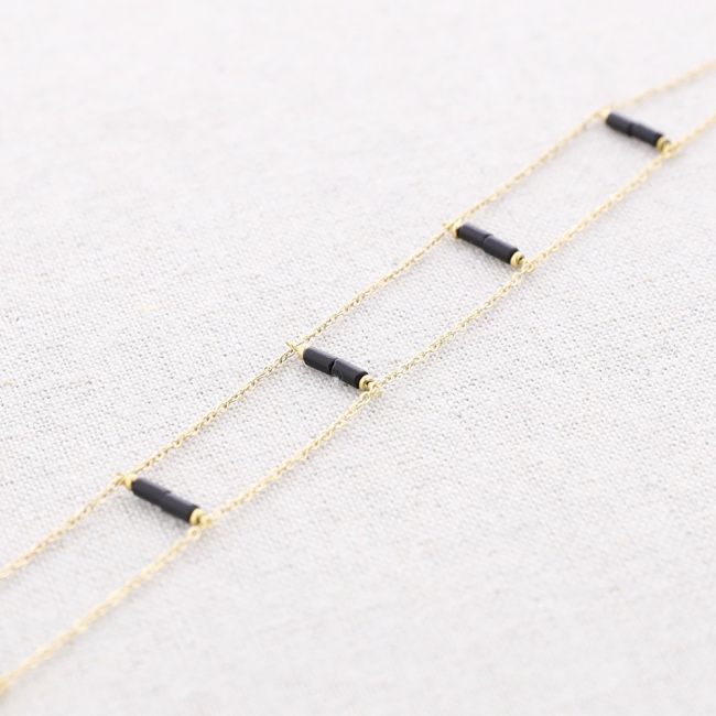 DOUBLE STONE STEEL SHORT NECKLACE