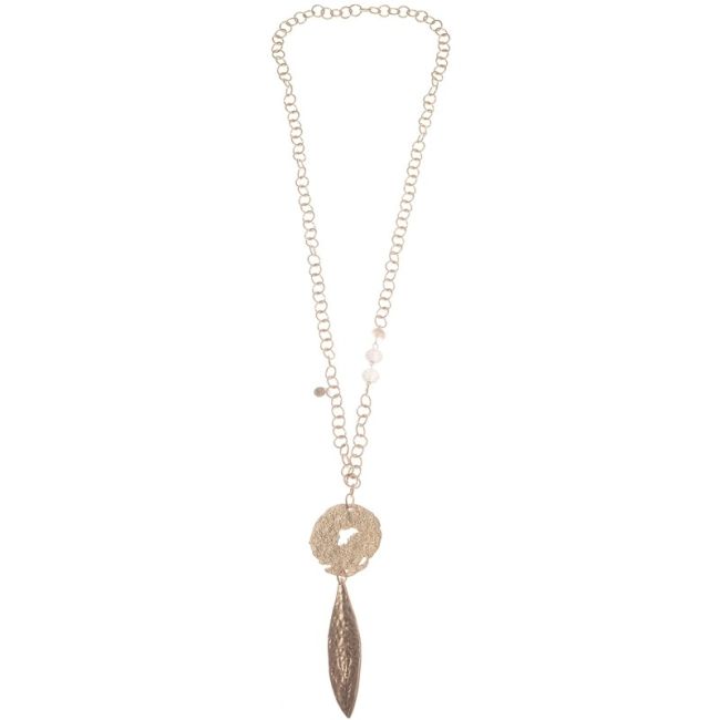 METAL LEAF PENDANT LONG NECKLACE