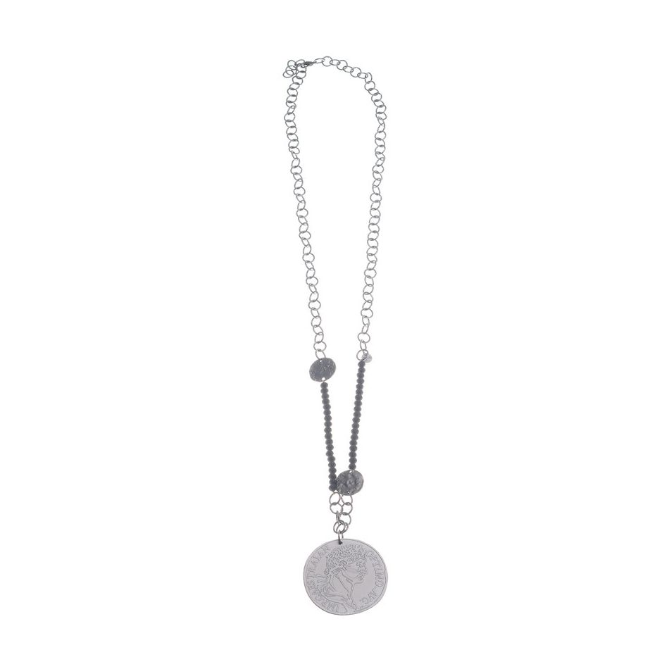 METAL MEDALLION PENDANT LONG NECKLACE