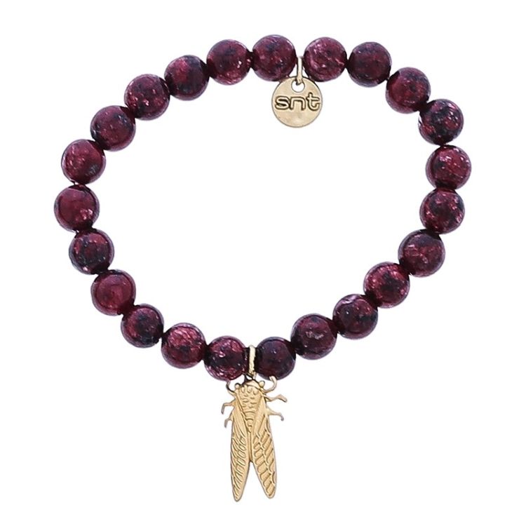 ELASTIC NATURAL STONES METAL INSECT BRACELET