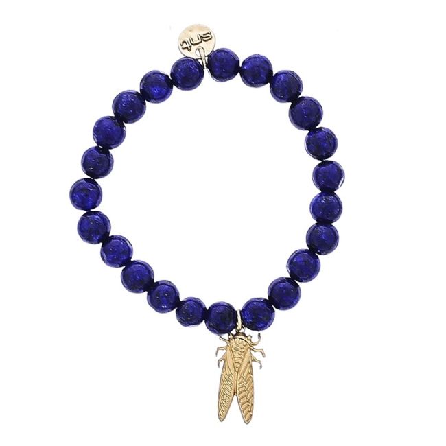 ELASTIC NATURAL STONES METAL INSECT BRACELET