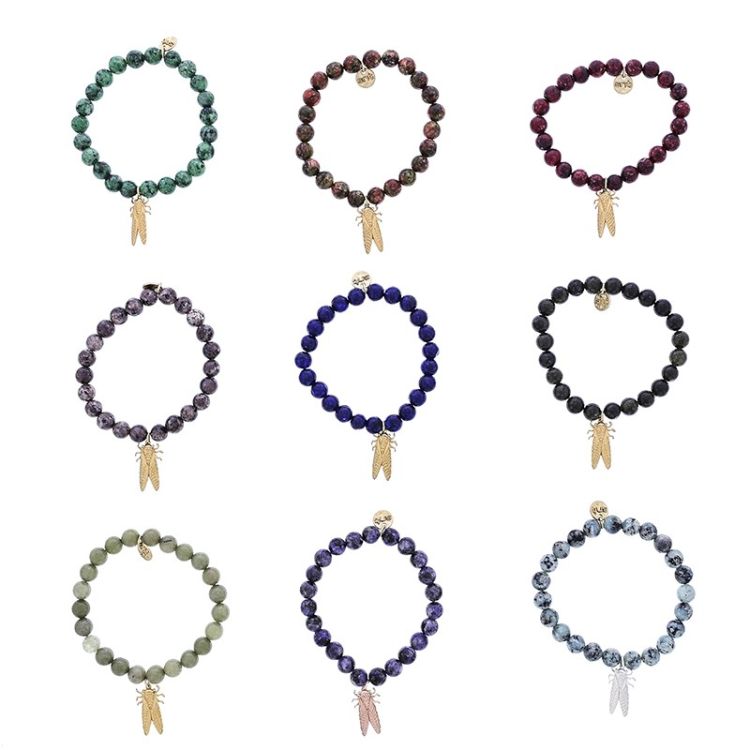 ELASTIC NATURAL STONES METAL INSECT BRACELET 2