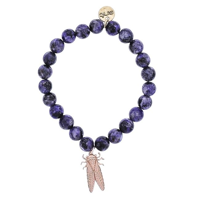 ELASTIC NATURAL STONES METAL INSECT BRACELET