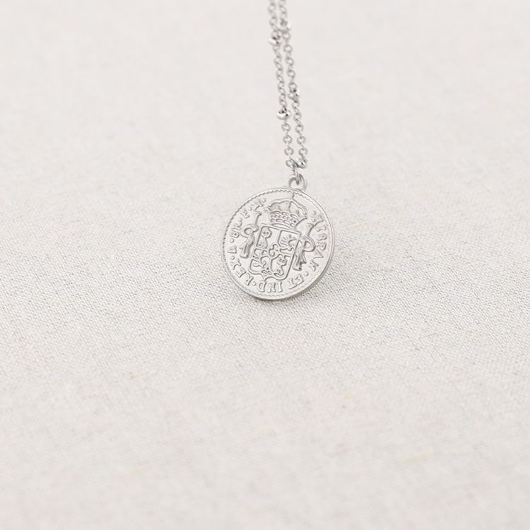COLLAR ACERO COLGANTE MONEDA 60CM 2